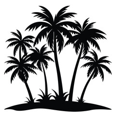 Fototapeta premium Black silhouette of tropical palm trees against white background
