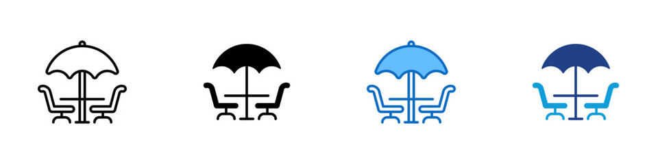 Patio Set Multiple Style Icon Design Vector - Patio table with two chairs and parasol umbrella representing outdoor dining furniture, cafe terrace seating, and garden hospitality arrangement © sahila