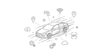 Fototapeta premium Automobile connectivity and navigation system conceptual illustration