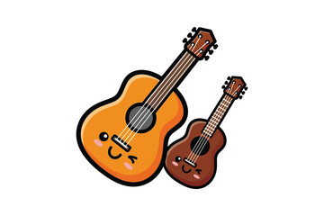 Fototapeta premium Cute Kawaii Guitar and Ukulele Characters Illustration
