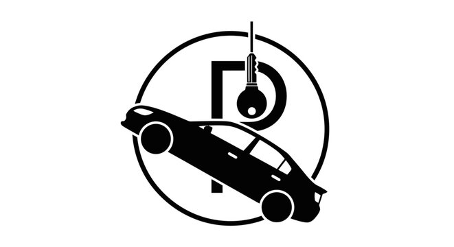 Automobile ignition key and vehicle silhouette inside circle
