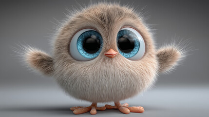 Fototapeta premium Cute kawaii cartoon animals with adorable faces in 3D. Playful chick character perfect for kids' designs and festive celebrations.