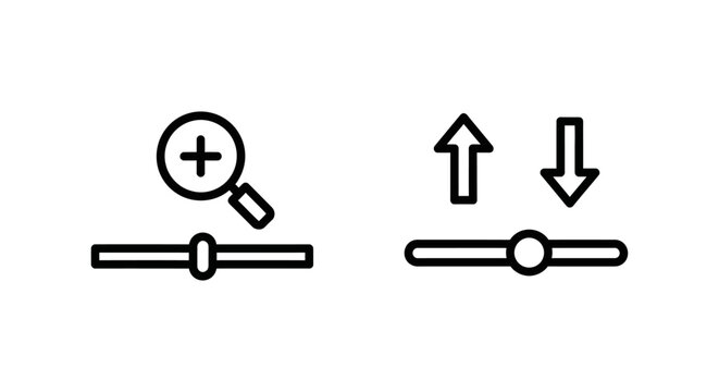 Timeline zoom control and scale adjust slider UI icons with timeline interface magnifying increase decrease navigation settings interactive application software development
