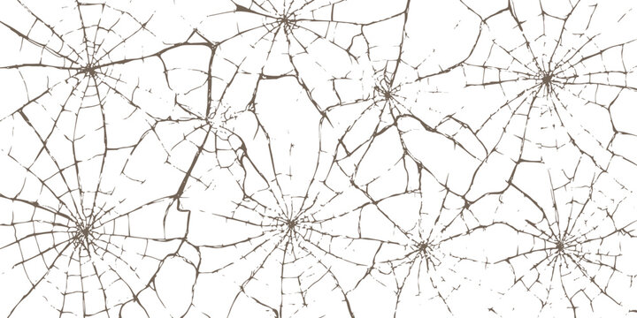 Shattered glass cobweb pattern broken window screen texture cracked surface abstract background vector graphic illustration.