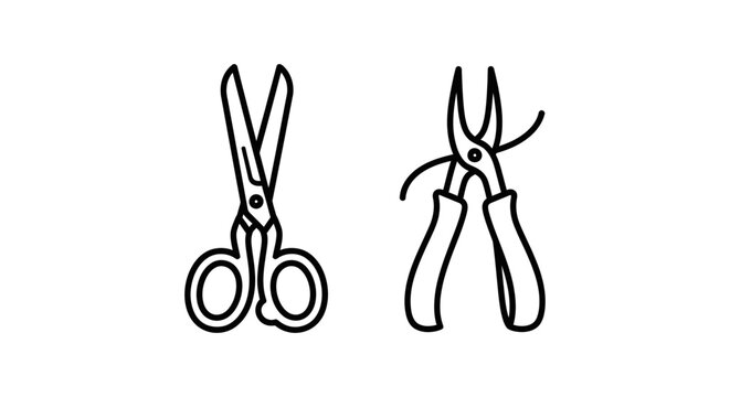 Craft scissors and wire cutting pliers line icons with scissors equipment hardware construction maintenance workshop industrial craftsmanship instrument technician handheld