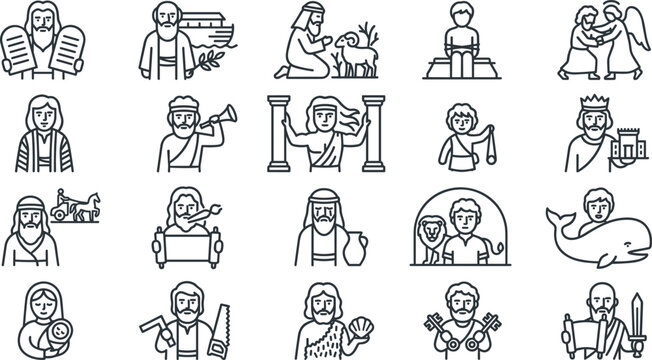 iblical Characters and Religious History Icon Collection Vector Set with Christian Figures, Sacred Stories, Ancient Prophets and Faith Illustration Pack