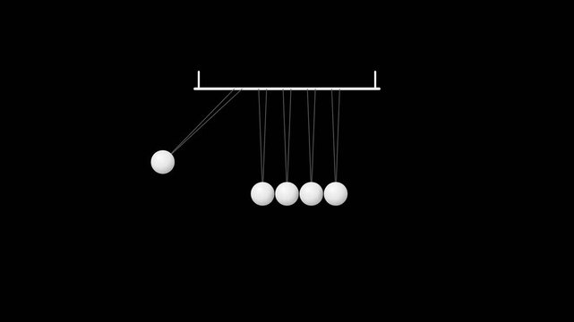 A Newton's Cradle demonstrating the principle of conservation of momentum with one ball pulled back.