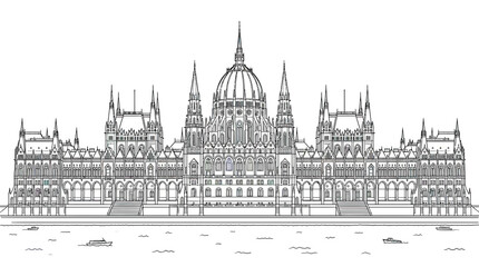 Fototapeta premium Outline drawing of the Hungarian Parliament Building, Budapest, Hungary