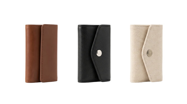Black leather bi fold wallet purse shown from three different angles.