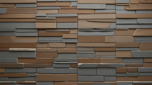 Rustic slate stone wall texture, decorative stacked stone cladding background, natural brown and grey rock tile surface for architectural design 