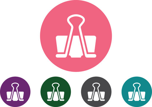 Binder clip icon set with multi colored circular buttons for office document management and web interface vector