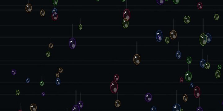 Floating colored orbs drift slowly across a dark void
