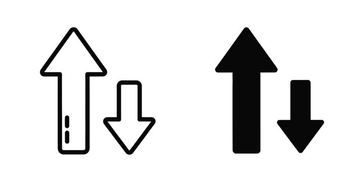 Up and down arrow set for sorting and ranking data in minimalist linear and solid black web interface