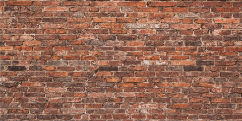 Naklejka premium Red and brown brick wall surface with rustic rectangular masonry pattern showing aged architectural texture perfect for heritage design background