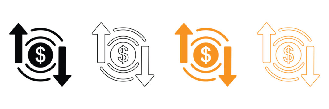 Financial growth icons with dollar sign and arrows on white background