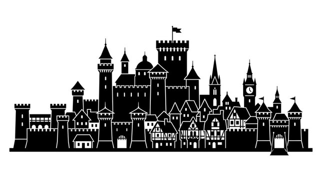 Medieval Castle Cityscape Silhouette