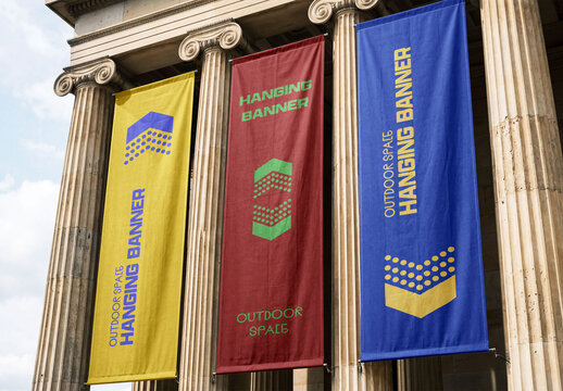 Outdoor Hanging Banners Mockup For Branding And Advertising Design