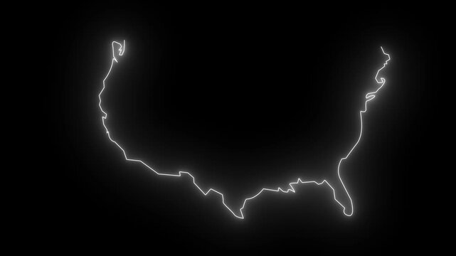 Map of U.S.A with a neon glow effect 4k video.