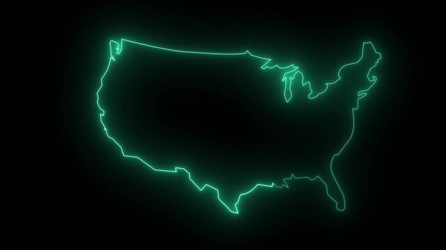 Map of U.S.A with a neon glow effect 4k video.