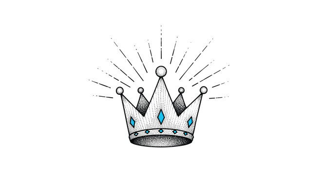 Royal silver crown with shiny blue diamonds and light rays, representing power, success, leadership, and luxury.