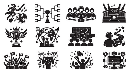 Obraz premium Business icons, corporate symbols, success and teamwork graphics, 12 black vector icons