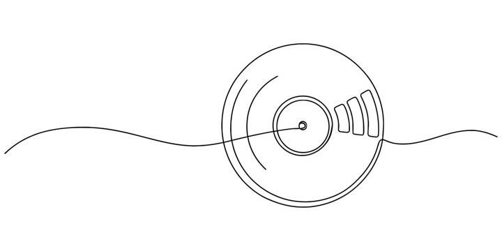 Continuous single line drawing of a vinyl record disc Vector, illustration