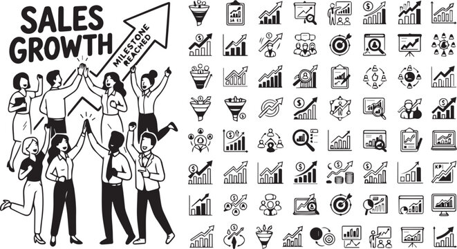 Set of 50 Sales Growth and Business Chart Icons Vector