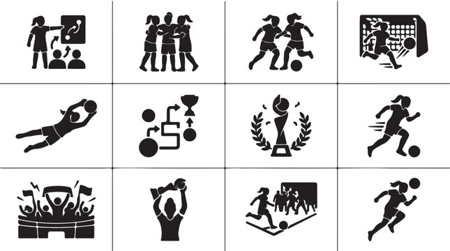 Sports Icons, Athletic Symbols, Fitness Logos, Black Silhouette Graphics