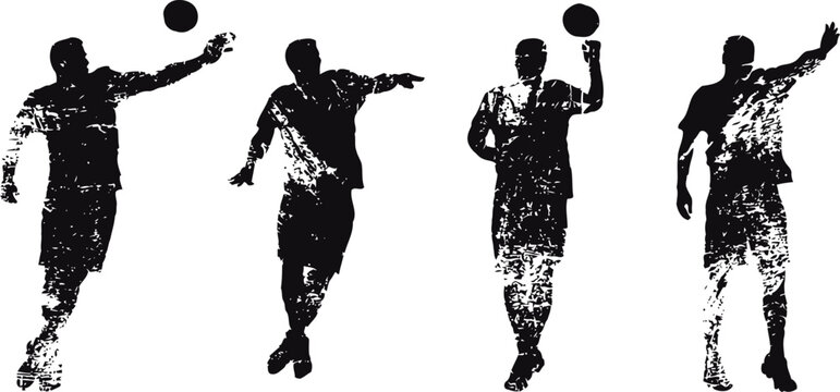handball players silhouettes in action, running and throwing ball, male athletes in dynamic poses