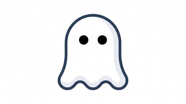 A cartoon ghost illustration with black eyes appears on screen