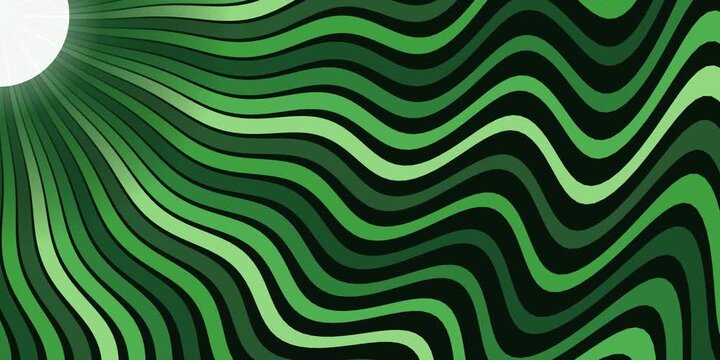 Vibrant green waves pulse from a bright white light source