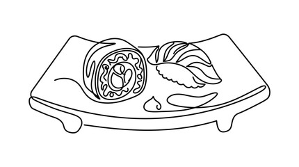 Minimalist Line Art Sushi Platter: Maki Roll and Nigiri. © Yoko