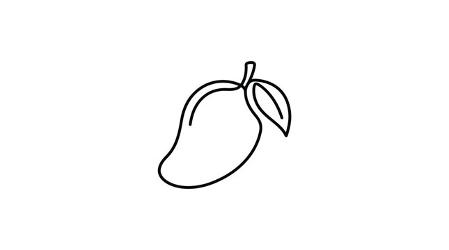 Simple mango line art icon, minimalist fruit illustration, tropical food graphic