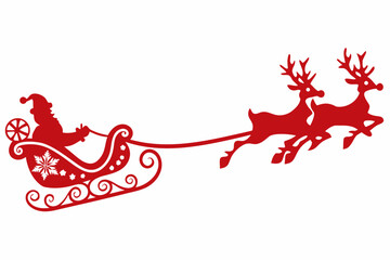 Red silhouette of santa claus in sleigh pulled by reindeer © Songita