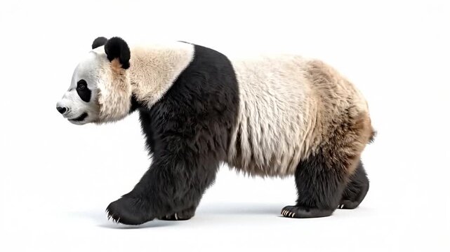 Giant Panda Walking on White Background.