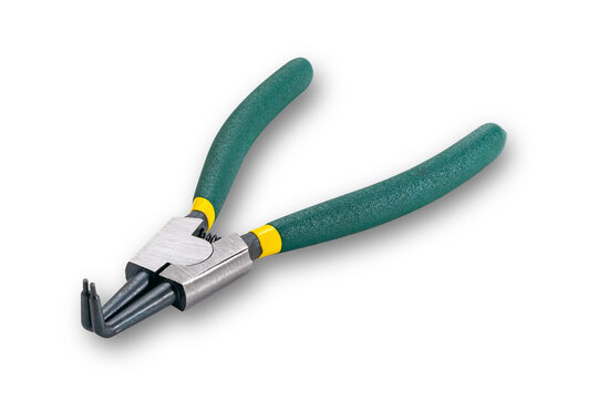 High angle view of heavy duty internal snap ring pliers or circlip pliers with green handle