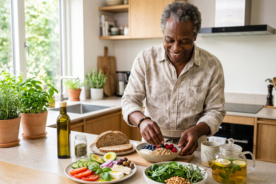 Senior Woman Preparing Nutritious Homemade Vegetable Salad