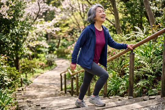 Senior Woman Climbing Outdoor Steps for Active Lifestyle