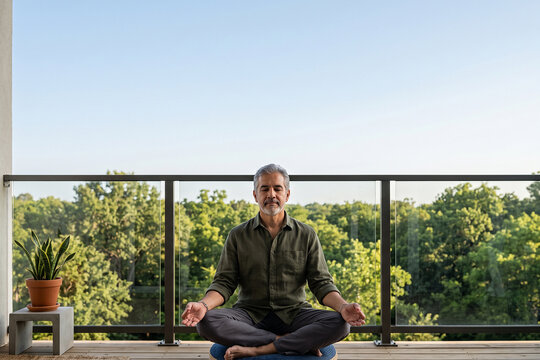 Senior Man Meditating Outdoors for Healthy Mind and Body