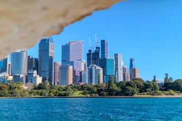 Naklejka premium 2 July 2026 View of Sydney Central Business District CBD viewed from Botanical Gardens on the harbour foreshore in Sydney NSW Australia