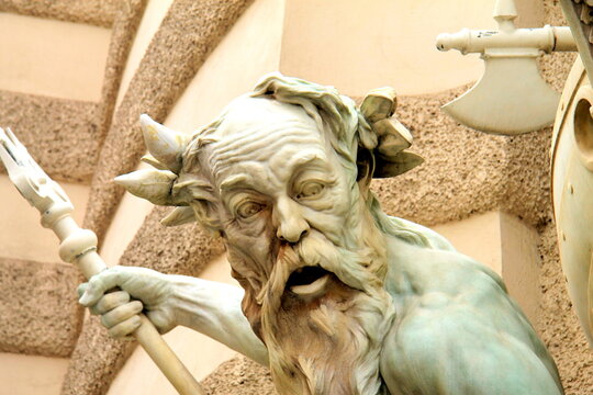 Neptune s face in fountain in Vienna, Austria. Vienna City Sculptures, detail