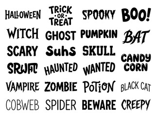 Obraz premium Black Halloween vocabulary words design sheet