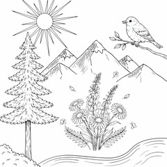 Fototapeta premium Nature Landscape Hand Drawn Vector Set