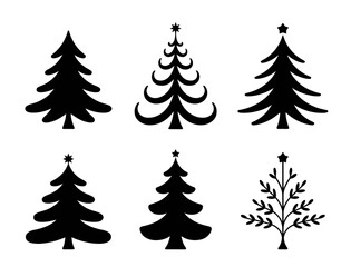 Obraz premium Collection of six different stylized christmas tree silhouettes