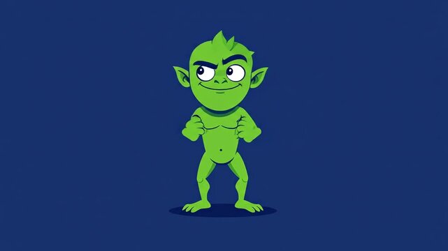 Green cartoon monster poses differently.