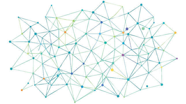 Digital plexus network with connected teal nodes and geometric lines