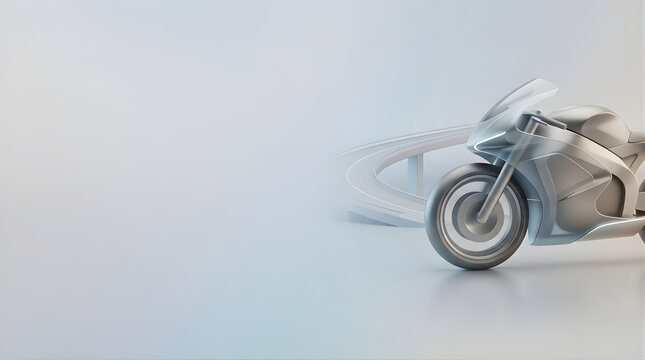 Minimalist monochrome clay render of a sport motorcycle on a soft grey studio backdrop for automotive design presentations