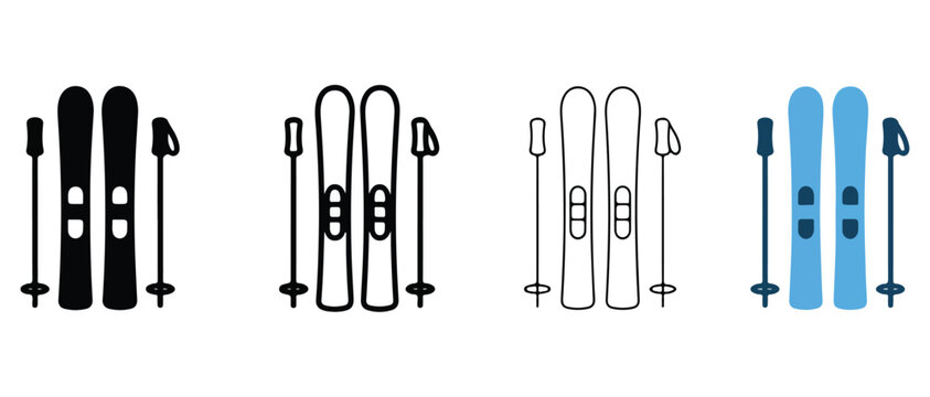 ski sets with poles on white background for winter sports and equipment design