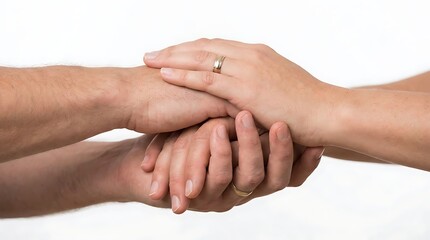 Fototapeta premium Couple holding hands with wedding rings showing support and unity