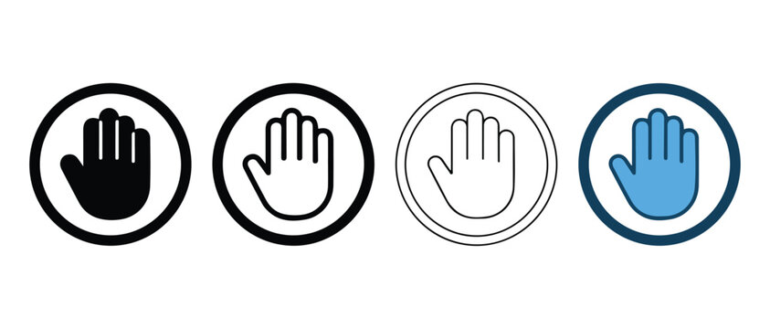 hand icons in circle  hand gestures  stop signs  symbols for user interface  web design elements  hand signals